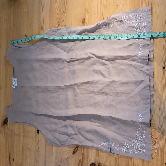 Vintage 100% linen embroidered beige Folio tank shell - Picture 3 of 6